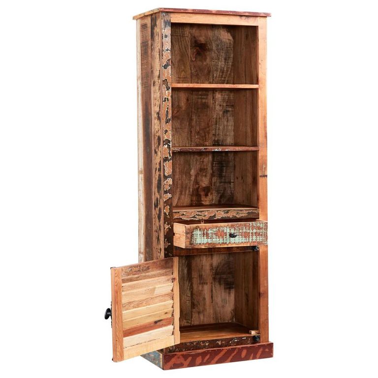 Coastal Bookcase - 1 Drawer - Narrow - with Cupboard - Reclaimed Wood