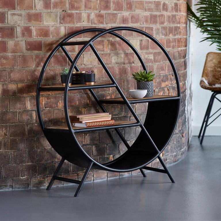 Cosmo Shelving Unit - Round - Industrial Style - Wooden and Metal