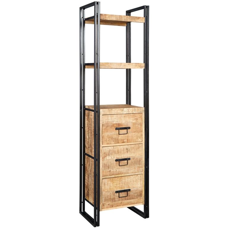 Cosmo Bookcase - 3 Drawer - Narrow - Industrial Style - Wooden and Metal