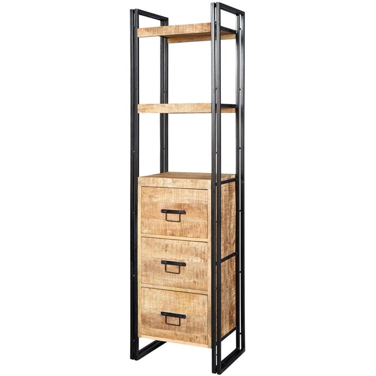 Cosmo Bookcase - 3 Drawer - Narrow - Industrial Style - Wooden and Metal