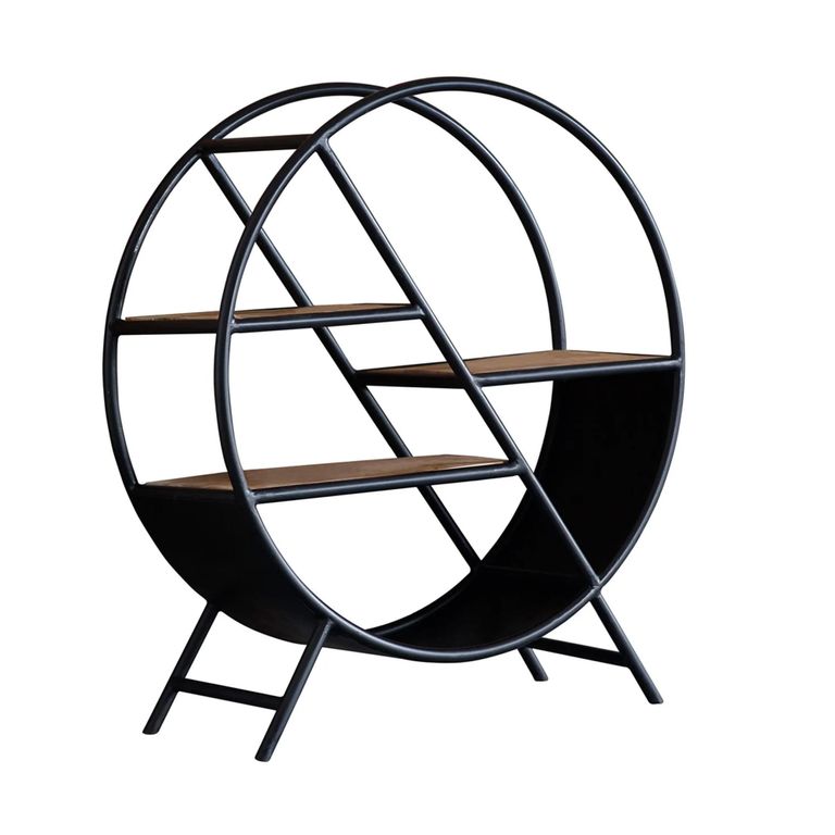 Cosmo Shelving Unit - Round - Industrial Style - Wooden and Metal
