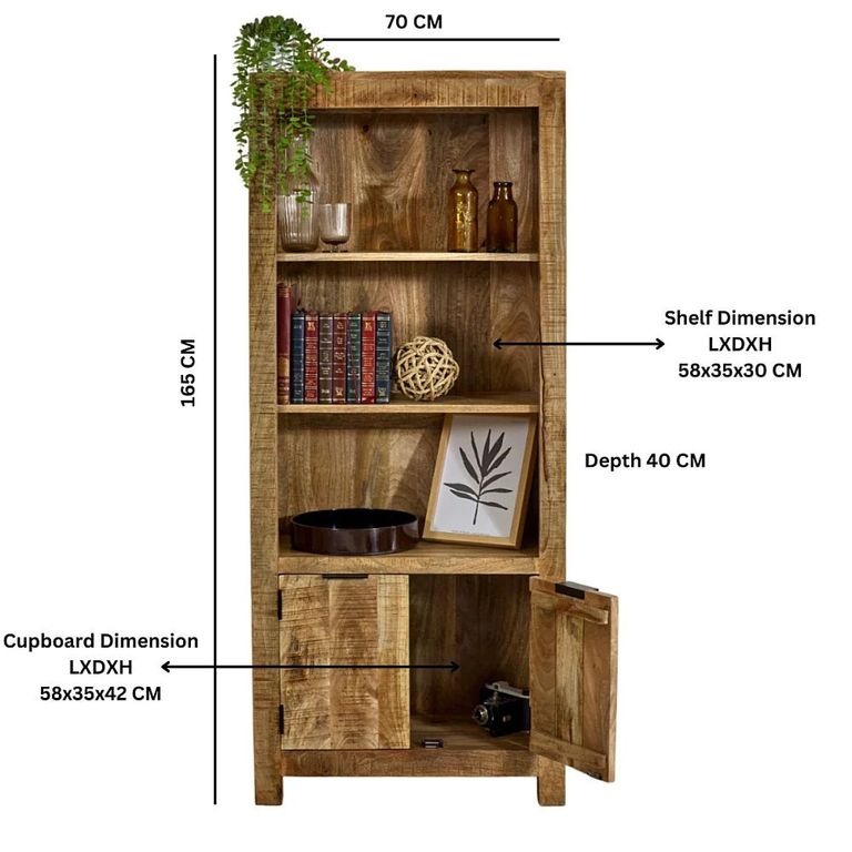 Surrey Bookcase - with Cupboard - Solid Mango Wood