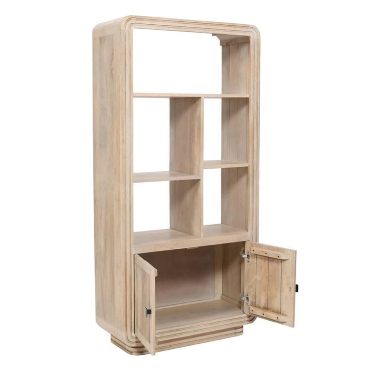 Hudson Bookcase - with Cupboard - Ribbed Carved - Mango Wood