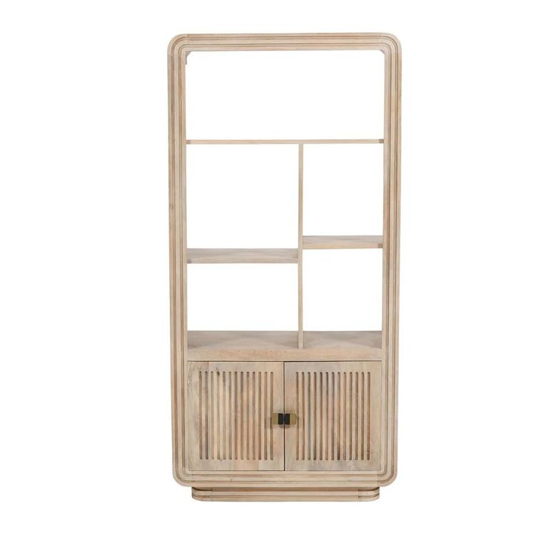 Hudson Bookcase - with Cupboard - Ribbed Carved - Mango Wood