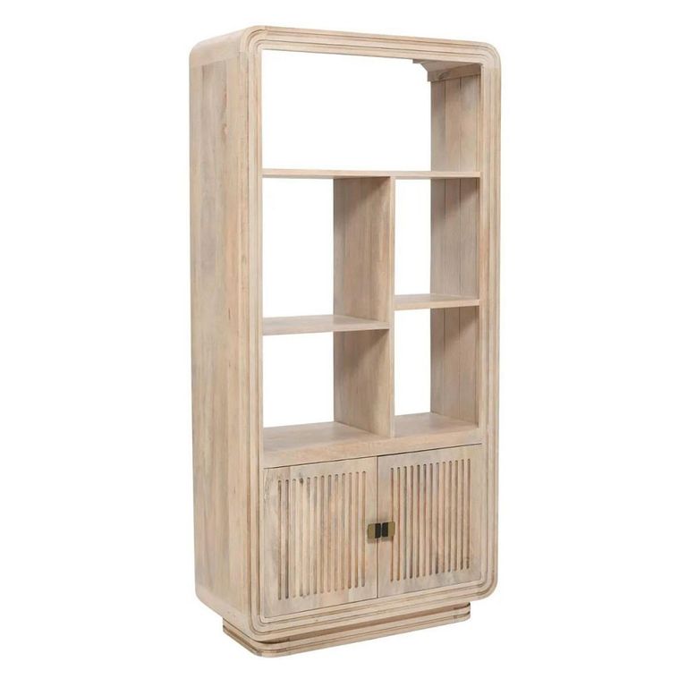 Hudson Bookcase - with Cupboard - Ribbed Carved - Mango Wood