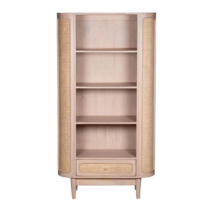 Valencia Bookcase - 1 Drawer - Curved - Natural Rattan and Mango Wood