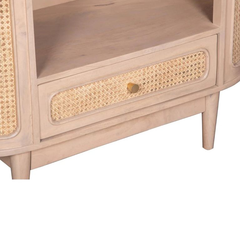 Valencia Bookcase - 1 Drawer - Curved - Natural Rattan and Mango Wood