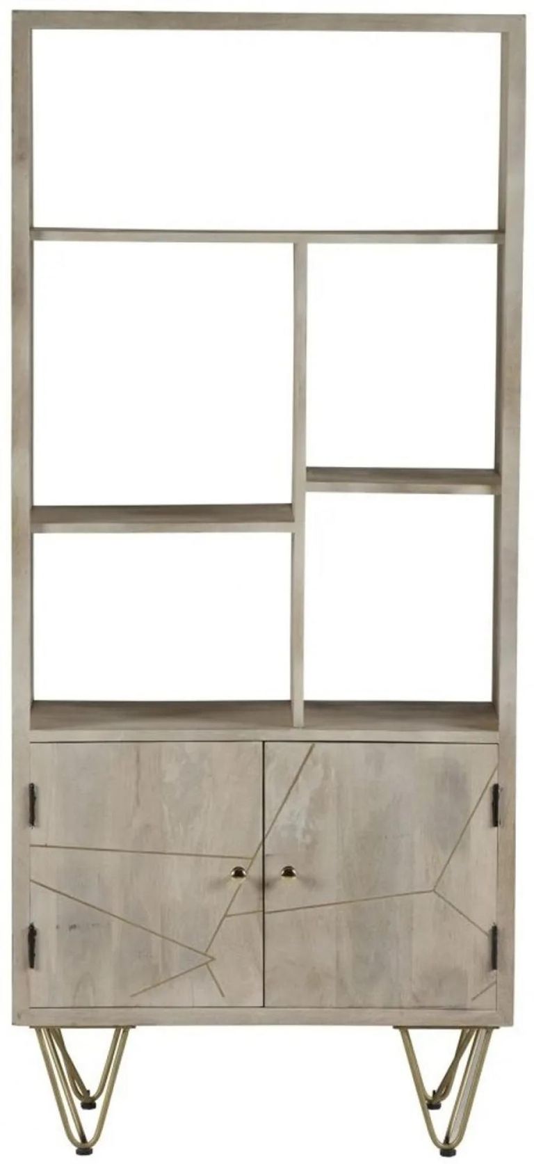 Bookcase - with Cupboard - Hairpin Legs - Gold Geometric Inlay - Light Mango Wood
