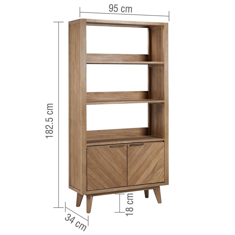 Sorrento Bookcase - 2 Door - Chevron - Elm Wood