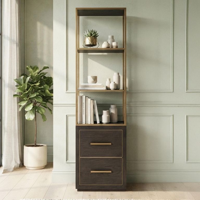 Carter Shelving Unit - 2 Drawer - Brown - Oak and Metal