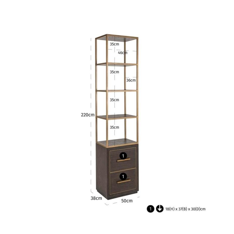 Carter Shelving Unit - 2 Drawer - Brown - Oak and Metal