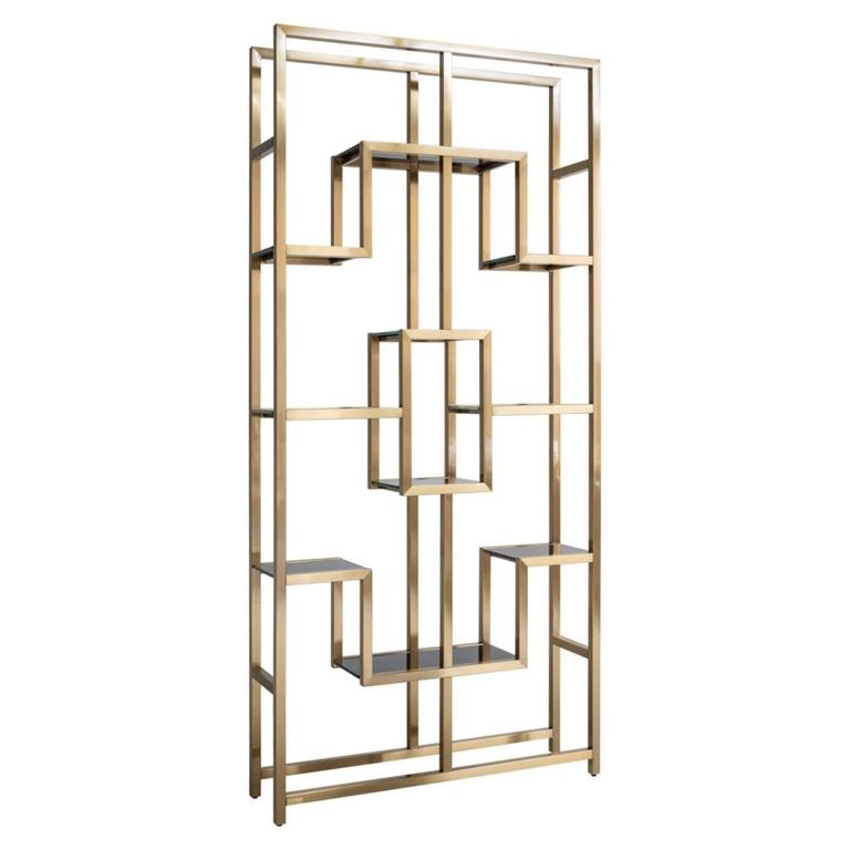Magnus Open Shelving Unit - Brushed Gold - Glass and Metal