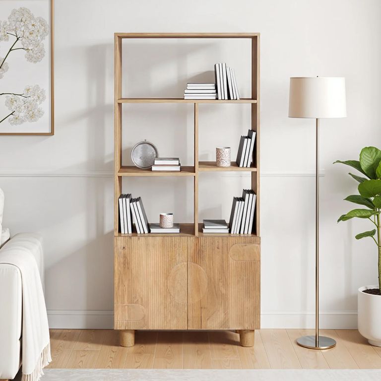 Austin Bookcase - 2 Door - Fluted - Natural - Mango Wood