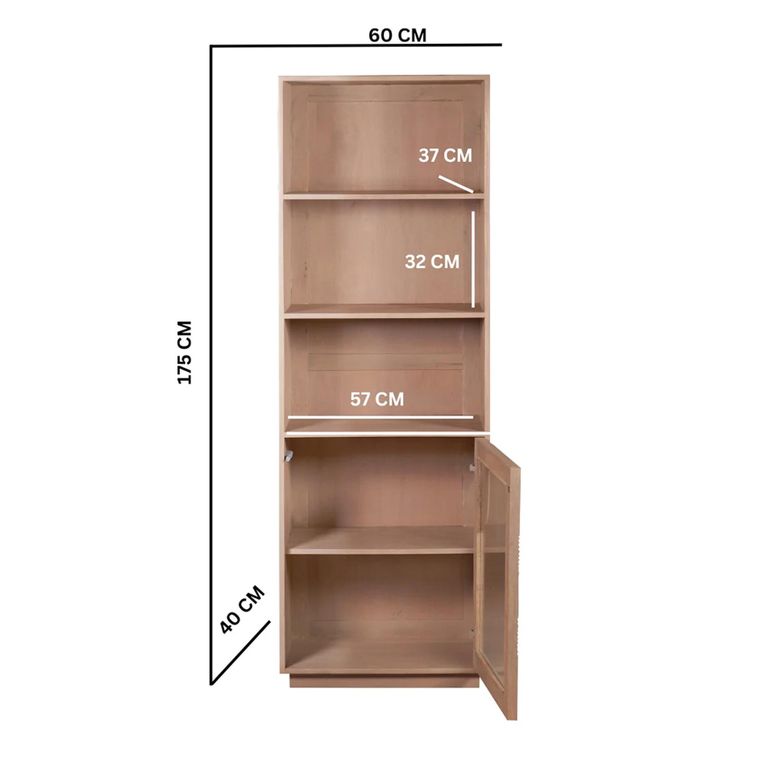 Indus Bookcase - Tall - 1 Door - Pale Taupe - Mango Wood