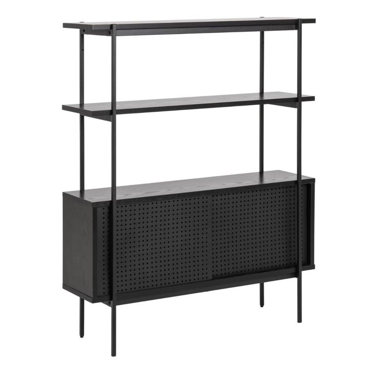 Angus Black Ash Small Shelving Unit with Cupboard