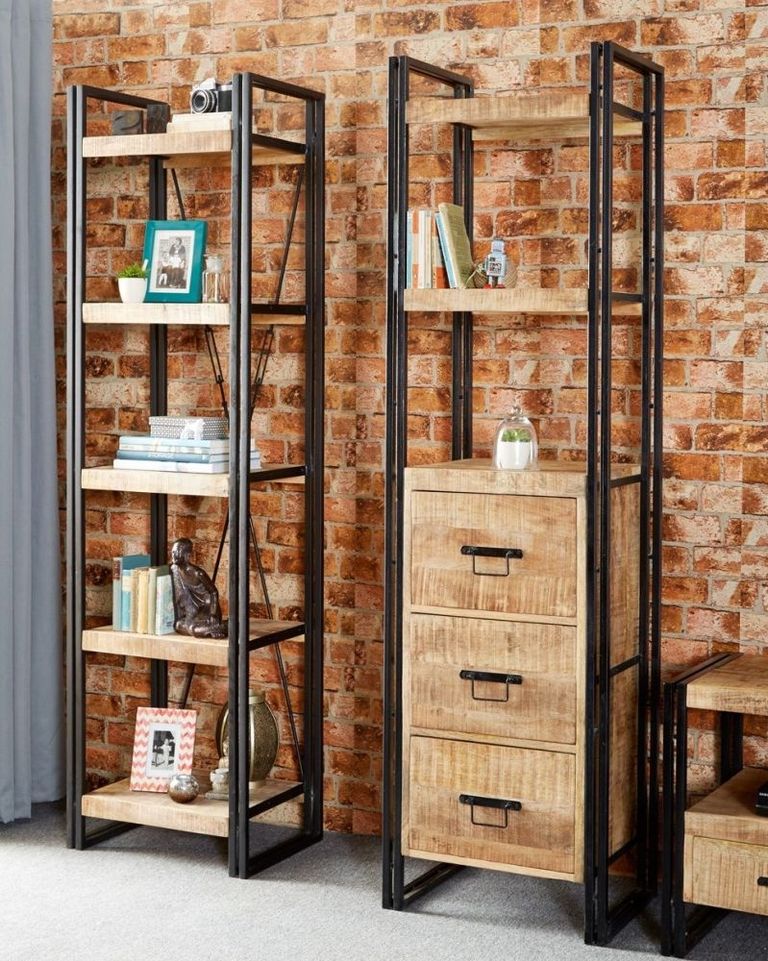 Bhuj Industrial Style Wooden Narrow Bookcase