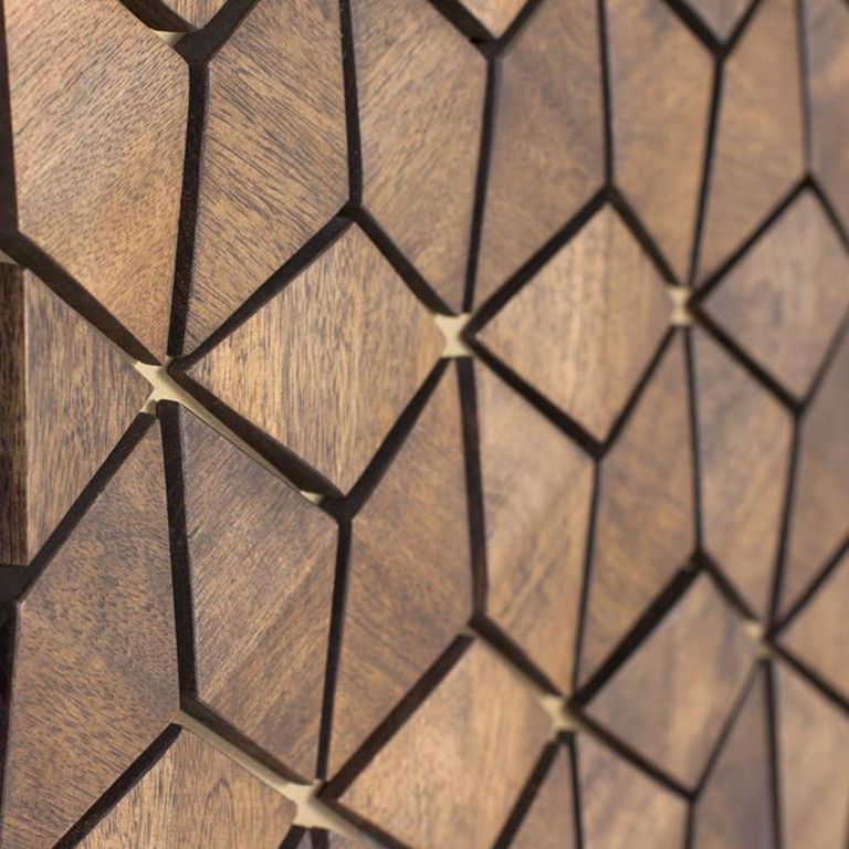 Caltan Bookcase - 3 Door - Walnut Mango Wood and Gold - Geometric