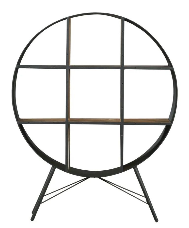 Clearance - Reed Black Metal Industrial Open Round Bookshelf with 6 Shelves - Dia 120cm - Brand New Item