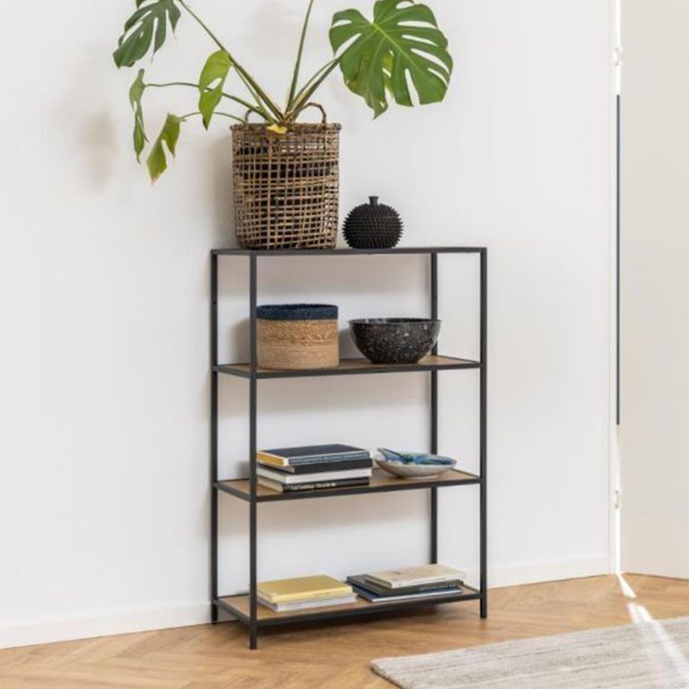 Clearance - Seaford Oak and Black Metal Short Open Shelving Unit - FSS16400
