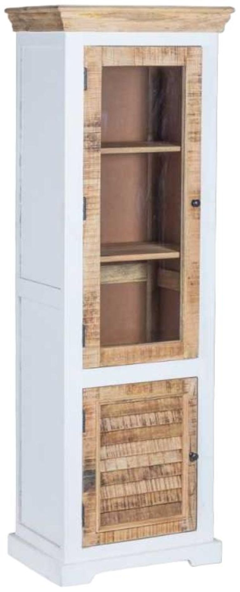 Coastal White and Wood 2 Door Bookcase Display Cabinet