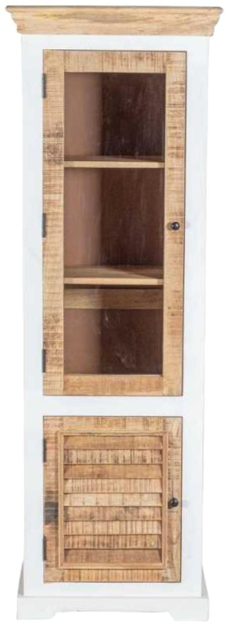 Coastal White and Wood 2 Door Bookcase Display Cabinet