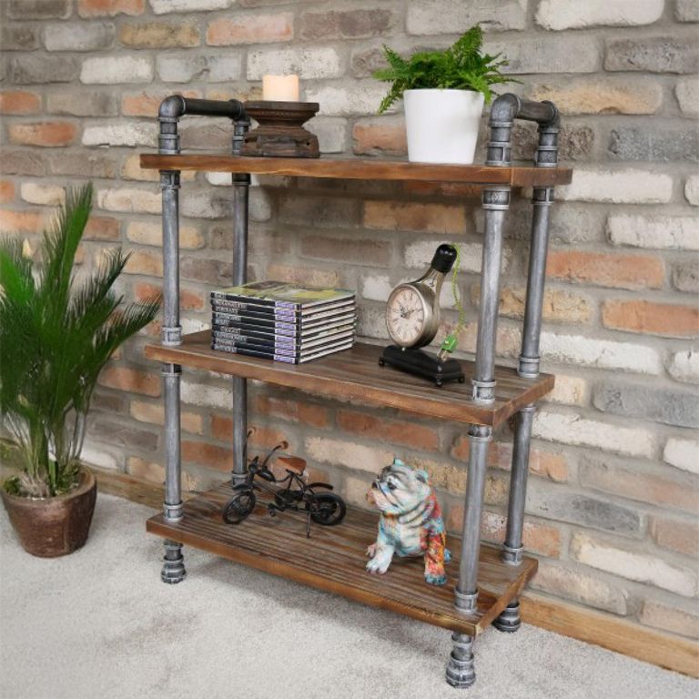 Shelves - Black Metal Pipe - 3 Wooden Shelves