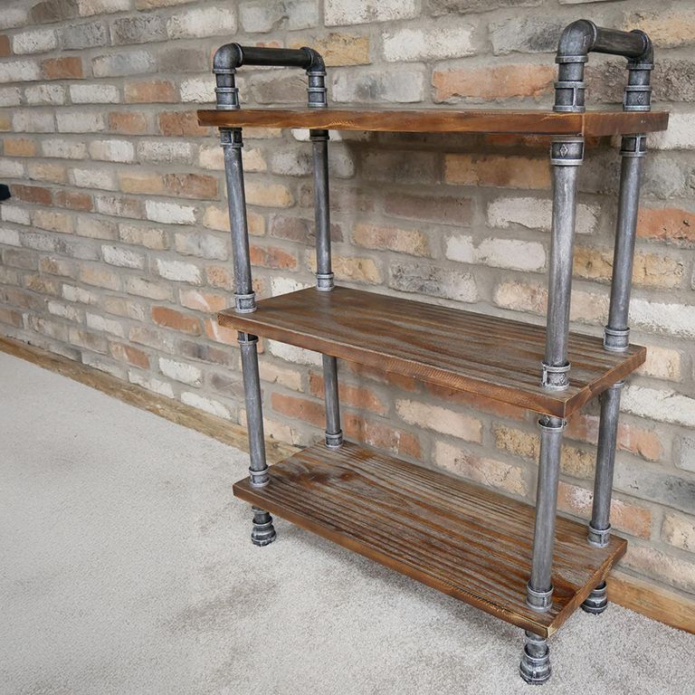 Shelves - Black Metal Pipe - 3 Wooden Shelves
