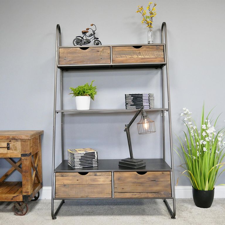 Shelving Unit - Fir Wood and Metal - 4 Drawer