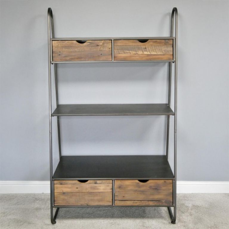 Shelving Unit - Fir Wood and Metal - 4 Drawer