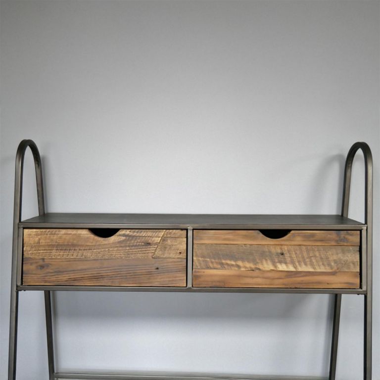 Shelving Unit - Fir Wood and Metal - 4 Drawer