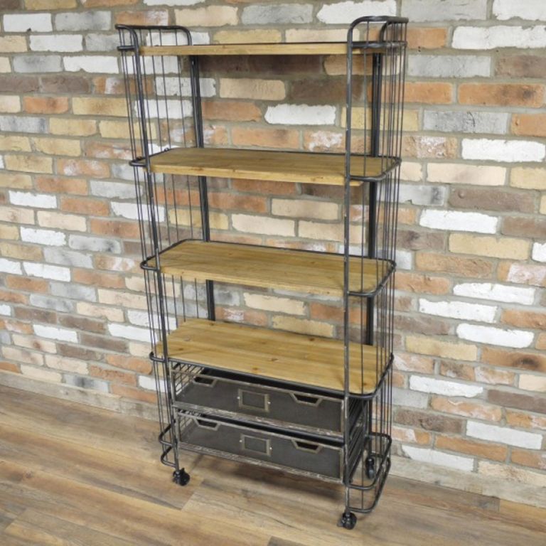 Shelving Unit - 2 Drawer - Tall - Wood and Metal