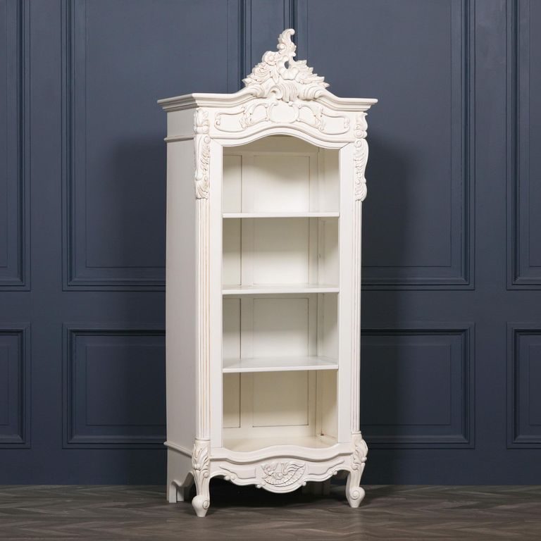 French Style Bookcase - White Mahogany - Carved
