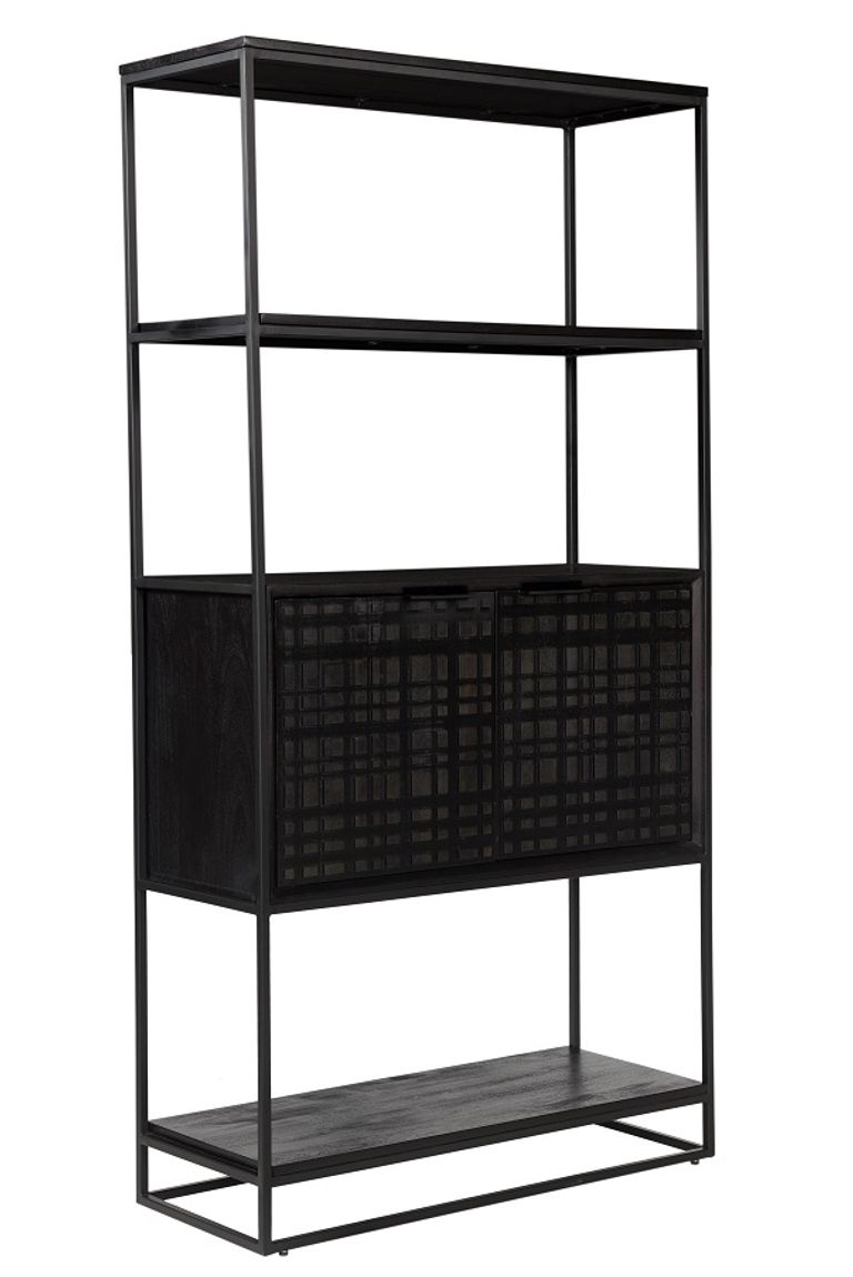 Fusion Mango Wood Bookcase - Black - Geometric