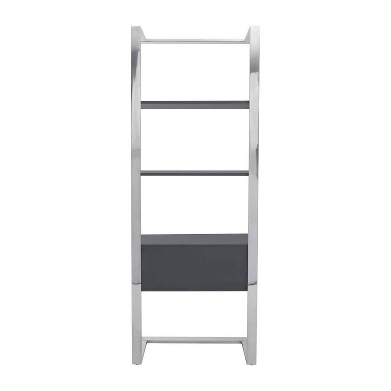Genoa Shelving Unit - 1 Drawer - Open - Fluted Grey High Gloss and Metal