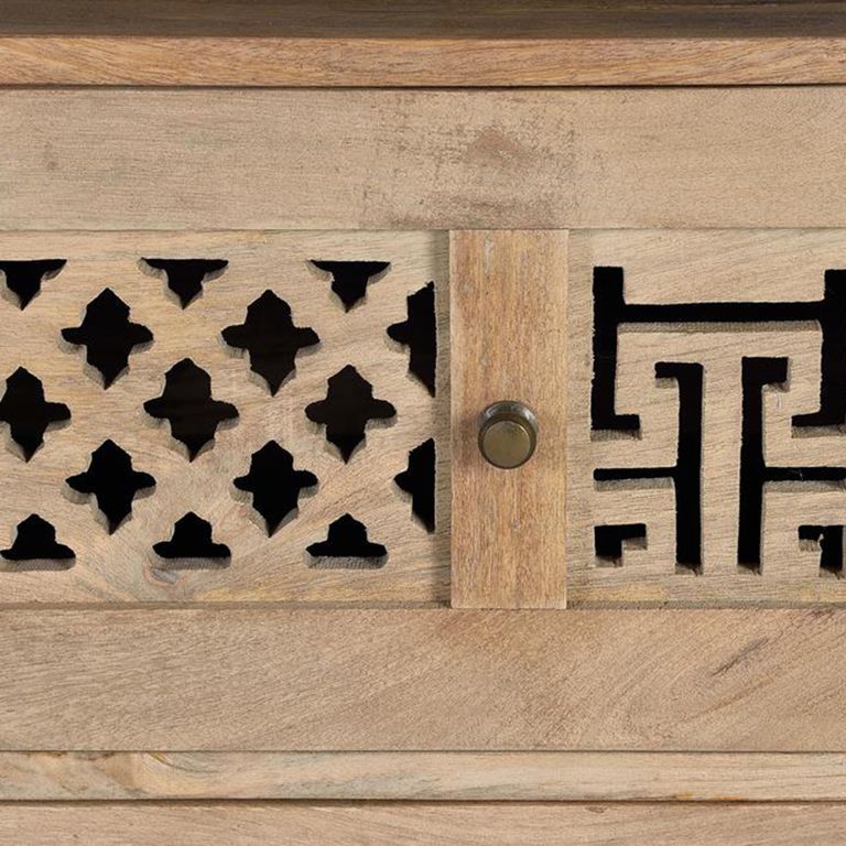 Hiram Tall Bookcase - Carved Mango Wood - 2 Drawer