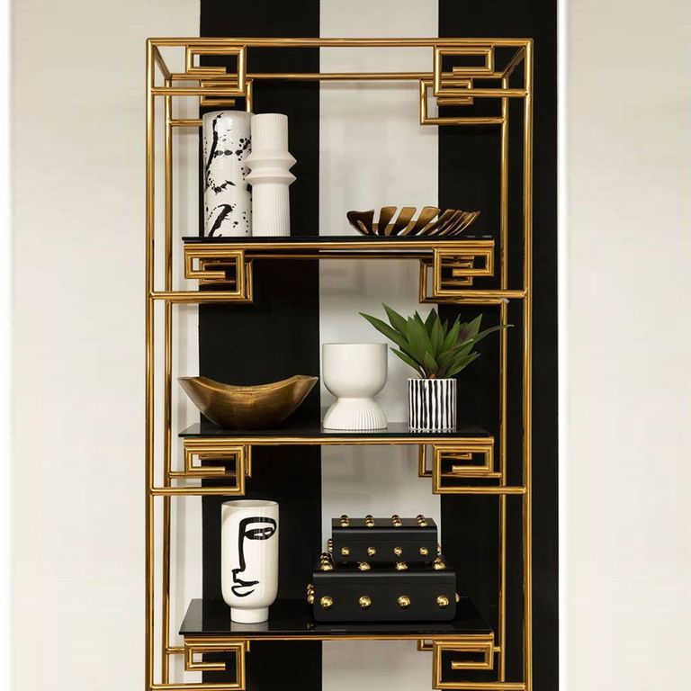 Horizon Bookcase - Angular - Black Glass with Gold Metal