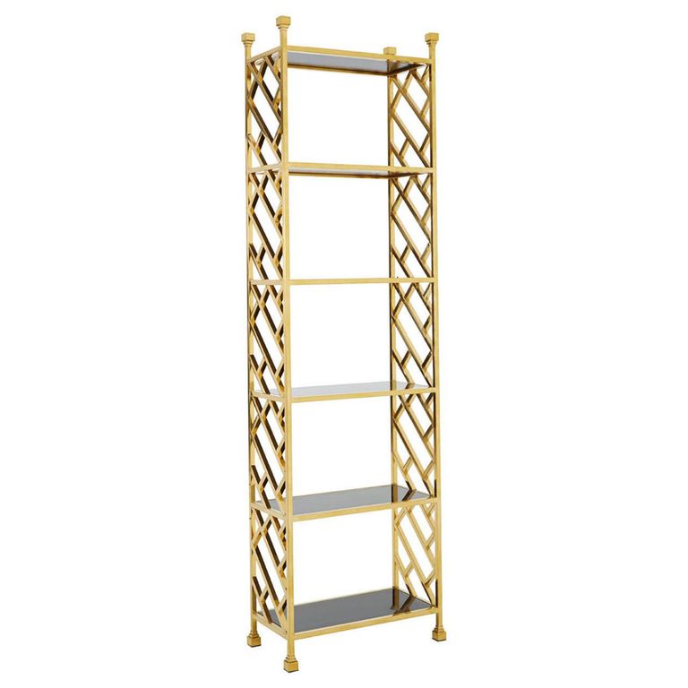 Horizon Bookcase - Black Glass with Gold Metal