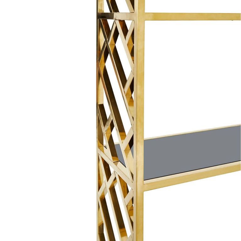 Horizon Bookcase - Black Glass with Gold Metal