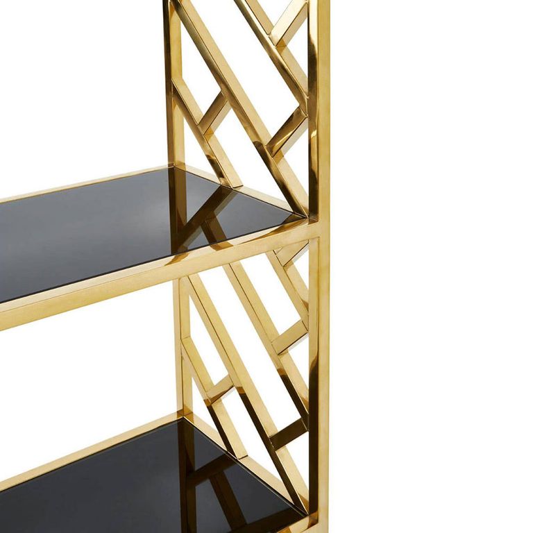 Horizon Bookcase - Black Glass with Gold Metal