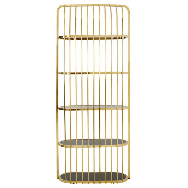 Horizon Bookcase - Cage - Black Glass with Gold Metal