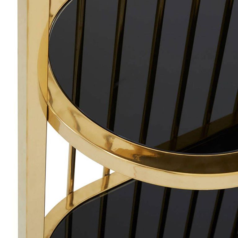 Horizon Bookcase - Cage - Black Glass with Gold Metal