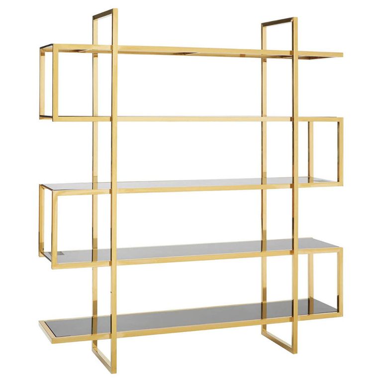 Horizon Bookcase - Maze - Black Glass with Gold Metal