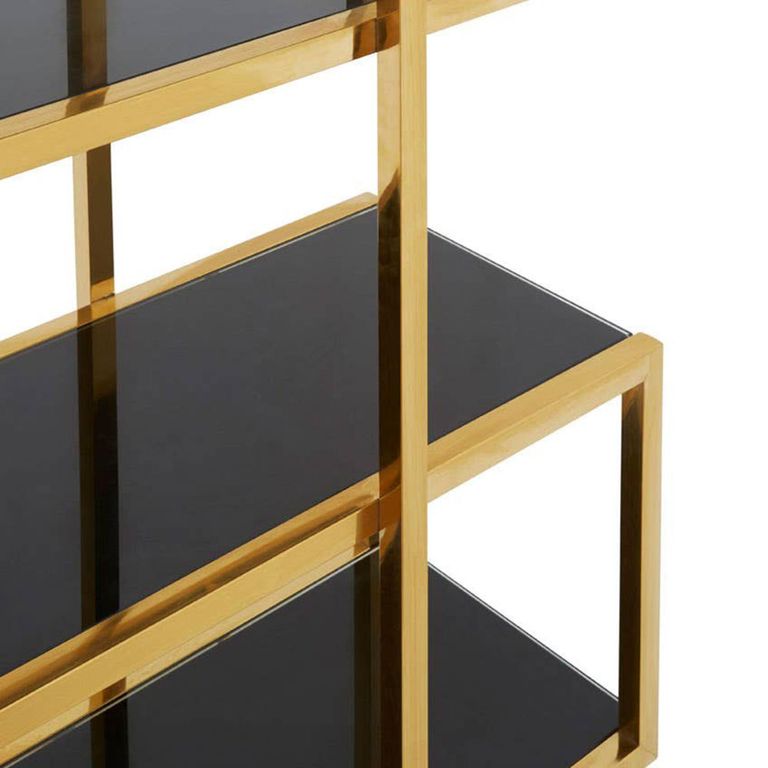 Horizon Bookcase - Maze - Black Glass with Gold Metal
