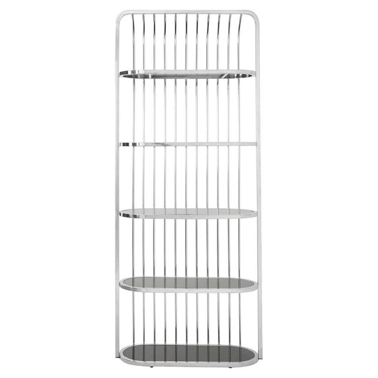 Horizon Bookcase - Cage - Black Glass with Silver Metal