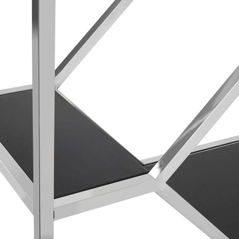 Horizon Open Shelving Unit - Black Glass with Silver Metal