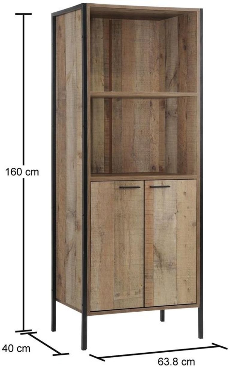 Industrial Rustic Oak Effect 2 Door Storage Bookcase