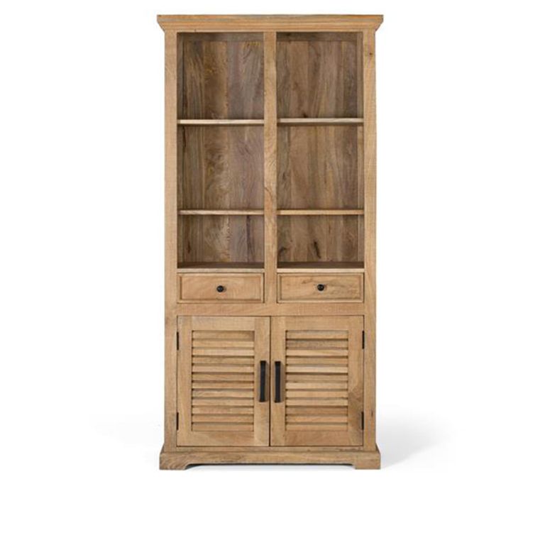 Jaylene Bookcase - Mango Wood - Louvered - with Cupboard