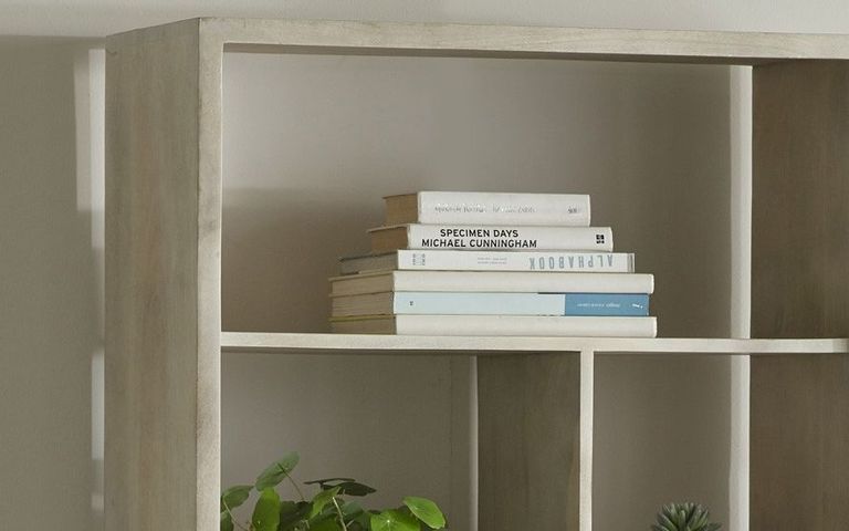 Kaza Light Mango Wood Bookcase - Hairpin Legs with Gold Geomatric Inlay