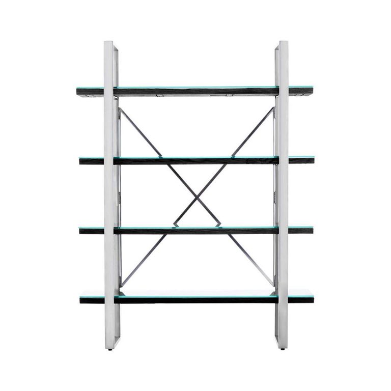 Kerala Shelving Unit - Open - Black Glass with Silver Metal