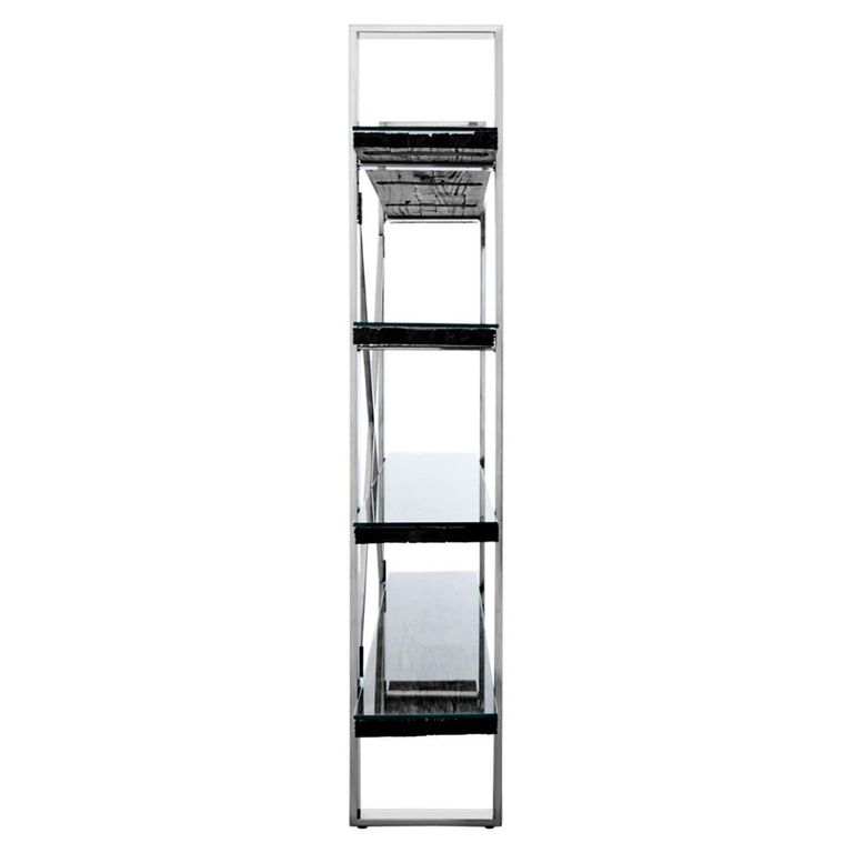 Kerala Shelving Unit - Open - Black Glass with Silver Metal